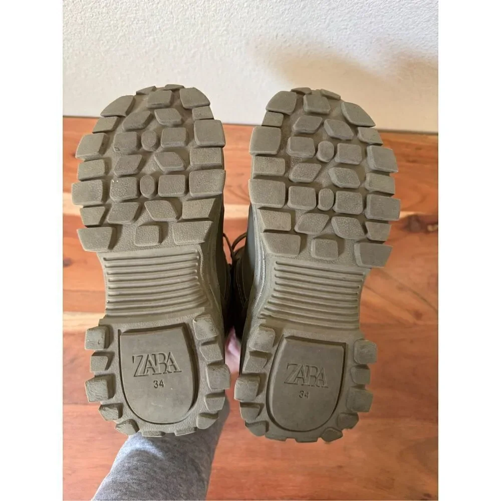 Zara boys 34 or 1-2 US army green chunky bulky high top fashion boots boys hikin